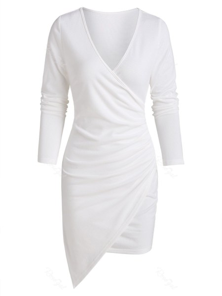 Asymmetric Ruched Surplice Sheath Dress