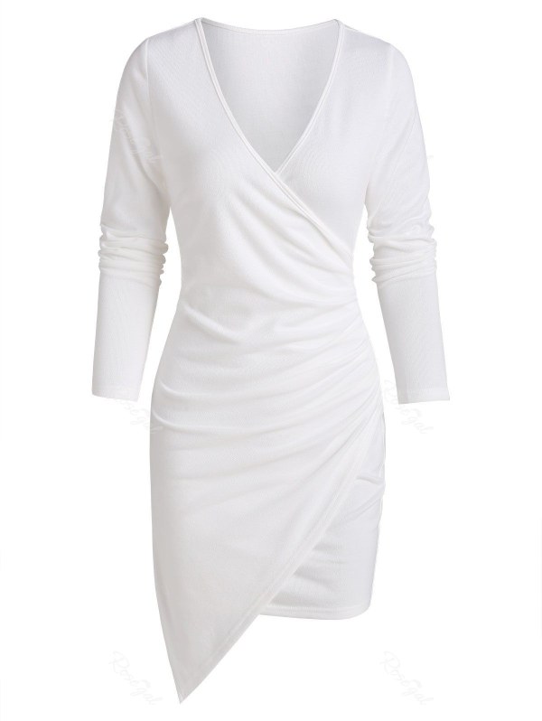 Asymmetric Ruched Surplice Sheath Dress