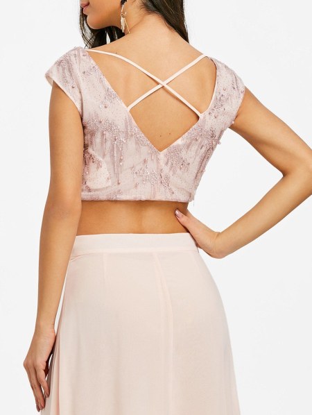 Beading Cut Out Sparkle Crop Top