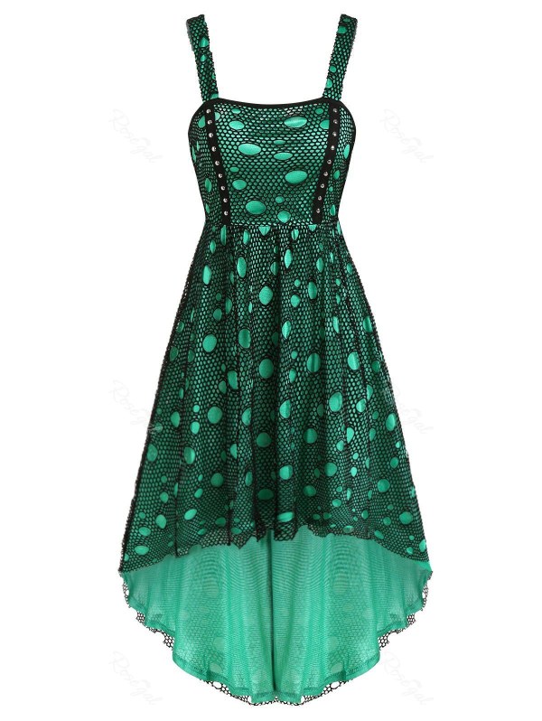 Broken Hole Mesh Cami High Low Dress