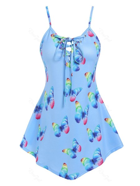 Butterfly Printed Lace Up Tank Top