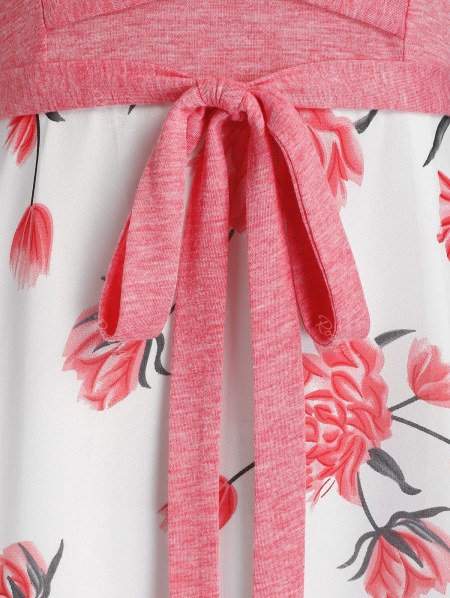 Button Criss Cross Flower Printed Slip Dress