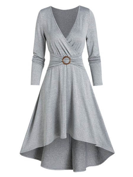 Casual High Low O Ring Wrap Dress