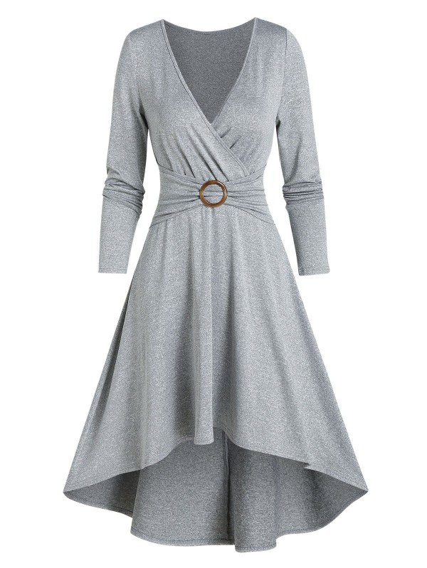 Casual High Low O Ring Wrap Dress