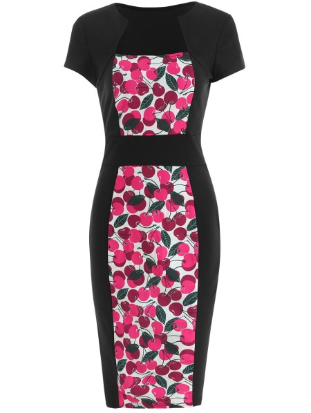 Cherry Print Cap Sleeve Bodycon Dress