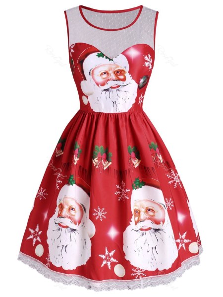 Christmas Bell Snowflake Santa Claus Lace Insert Dress