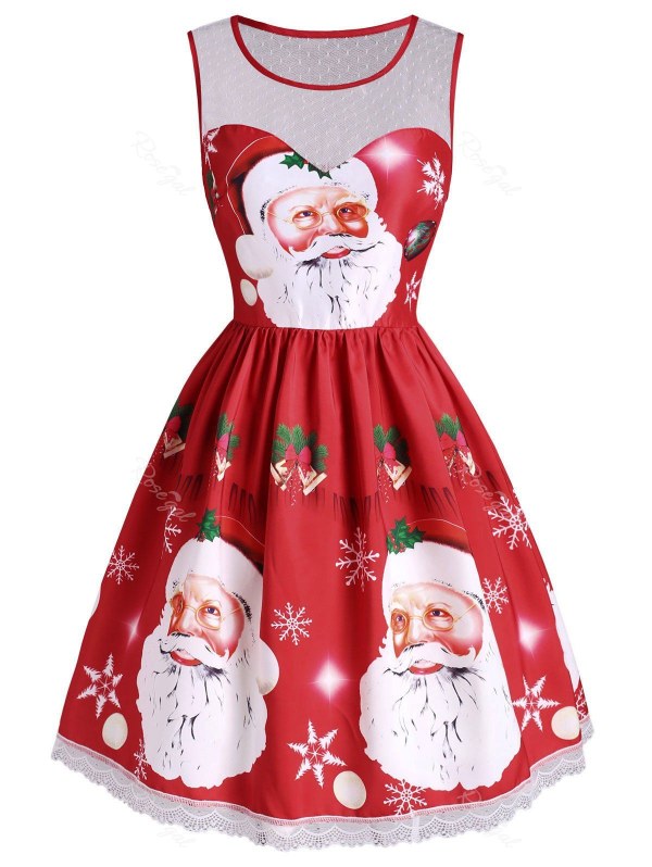 Christmas Bell Snowflake Santa Claus Lace Insert Dress