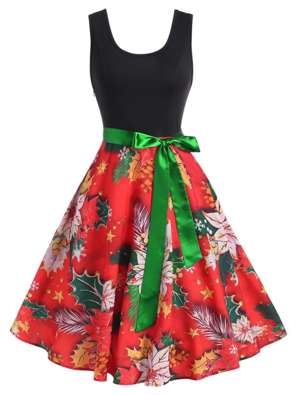 Christmas Floral Print Vintage Dress