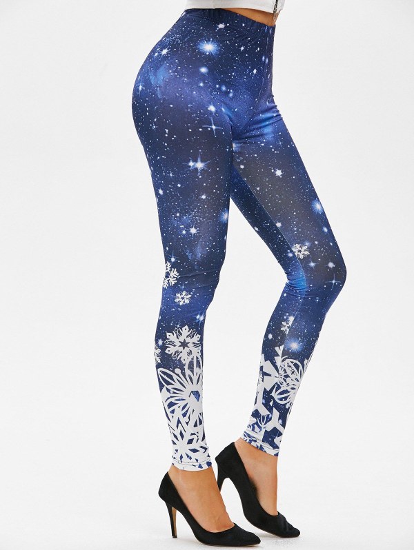 Christmas High Rise Snowflake Print Skinny Leggings