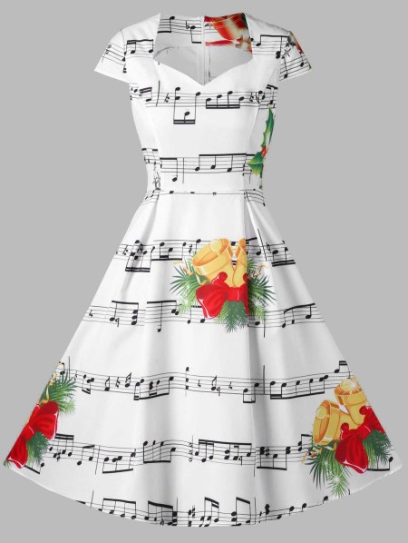 Christmas Music Note And Bell Print Dress