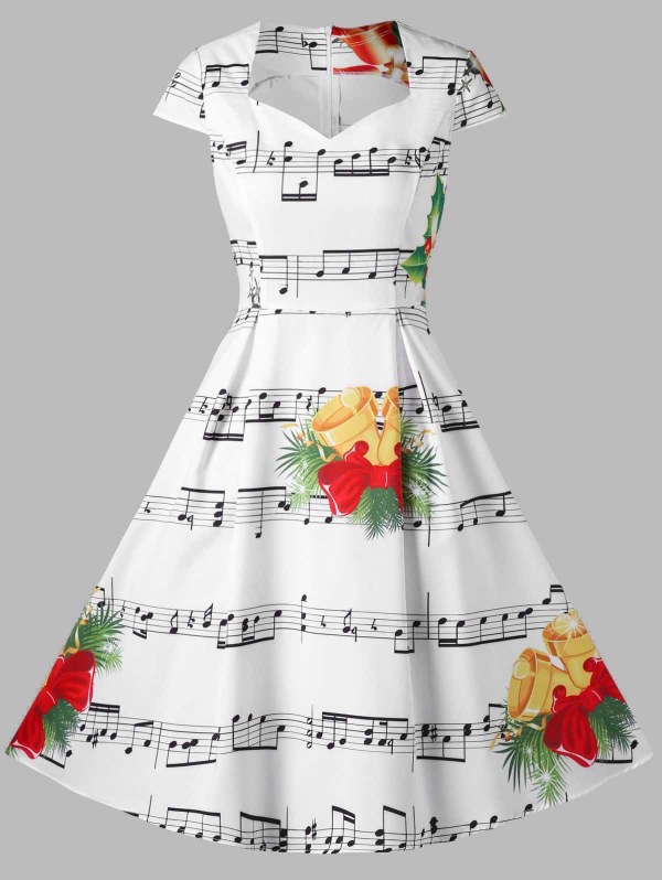 Christmas Music Note And Bell Print Dress
