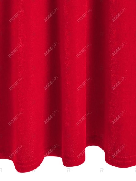 Christmas Plaid Print Bowknot Detail High Low Velour Dress