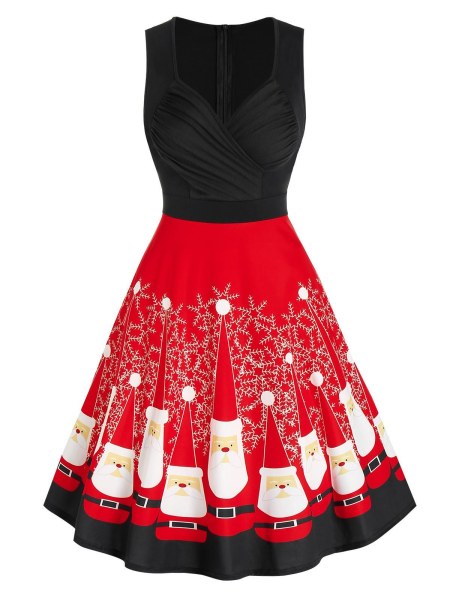 Christmas Santa Claus Print Ruched Dress