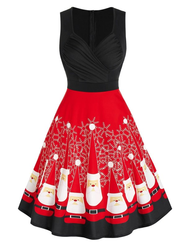 Christmas Santa Claus Print Ruched Dress