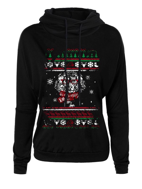 Christmas Wearing Eyeglass Lion Print Hoodie