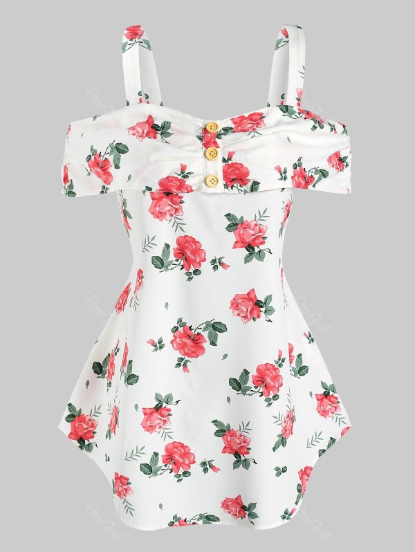 Cold Shoulder Floral Print Flounce T-shirt