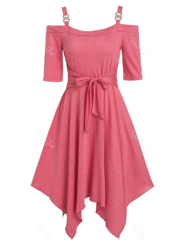 Cold Shoulder Tie Waist Asymmetrical Dress