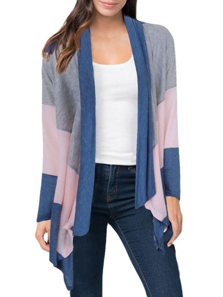 Color Block Asymmetric Cardigan