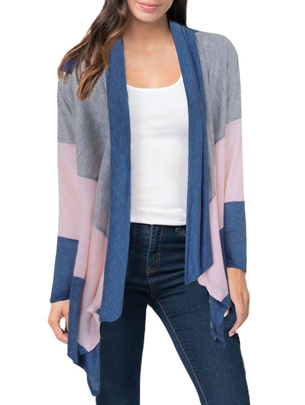 Color Block Asymmetric Cardigan