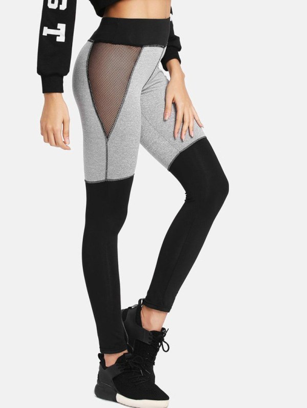 Color Lump Mesh Panel Leggings