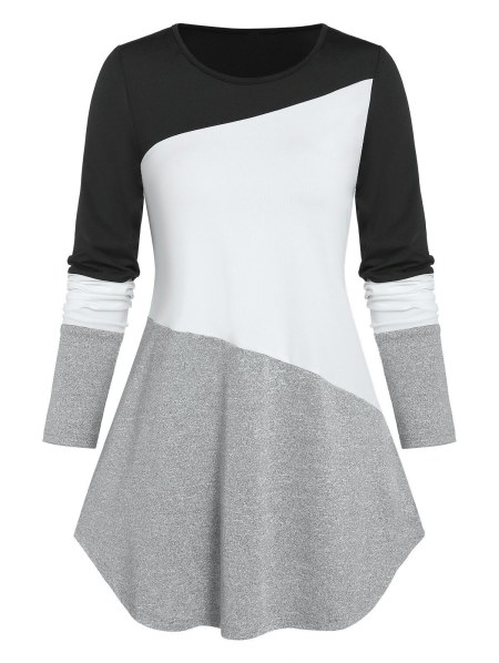 Contrast Color Curved T Shirt