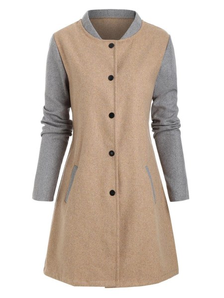 Contrast Wool Blend Snap Button Coat