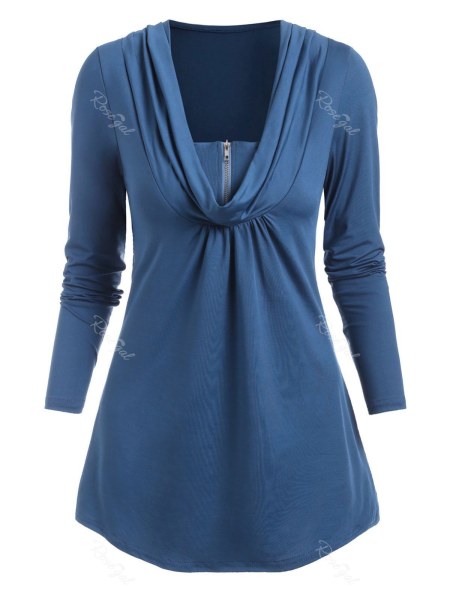 Cowl Neck Half-zip Long Sleeve Top