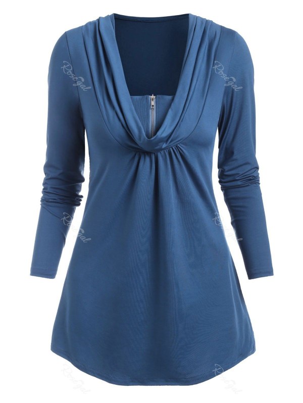 Cowl Neck Half-zip Long Sleeve Top