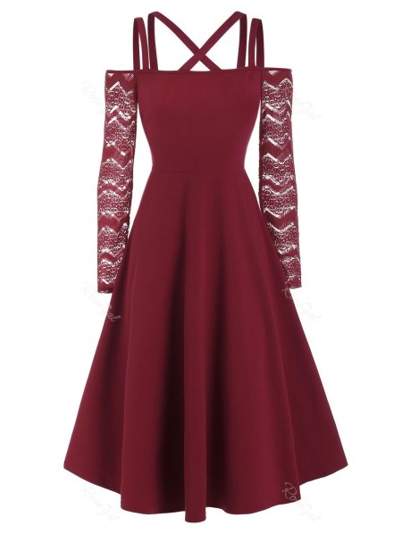 Criss Cross Straps Cold Shoulder Dress