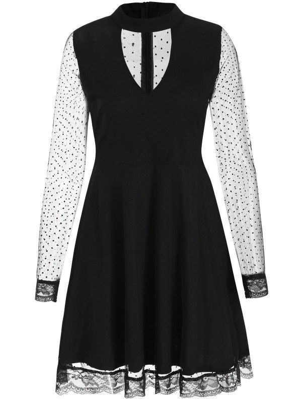 Cut Out Mesh Skater Dress