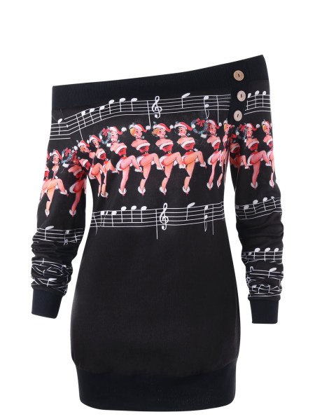 Dancer Pattern Off The Shoulder Sweatshirt