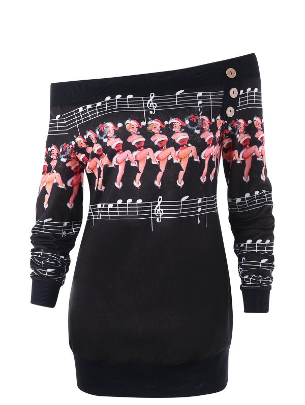 Dancer Pattern Off The Shoulder Sweatshirt
