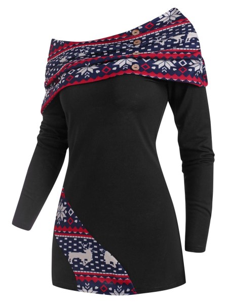 Elk Snowflake Overlay Collar Christmas Top