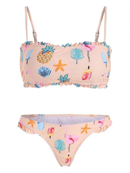 Flamingo Founce Bandeau Bikini Swimwear