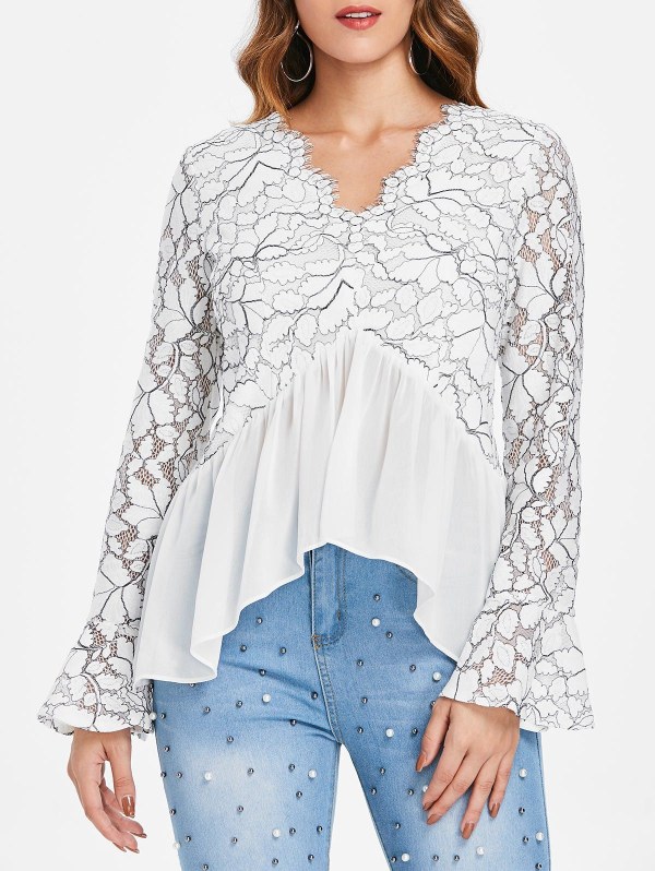 Flare Sleeve Lace Panel Top