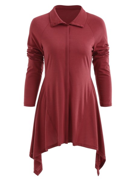 Flat Neck Button Down Asymmetrical Coat