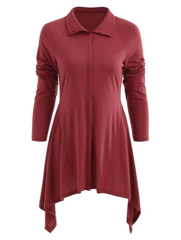 Flat Neck Button Down Asymmetrical Coat