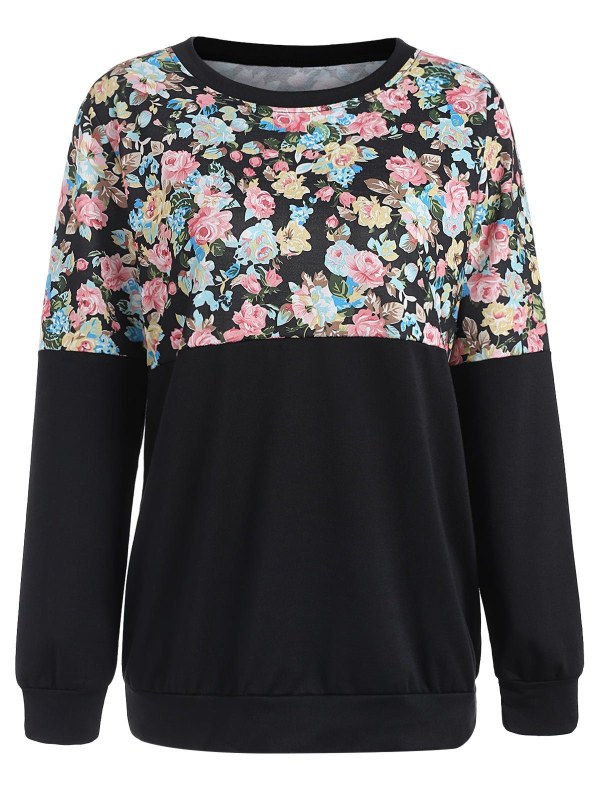 Floral Print Color Block Sweatshirt