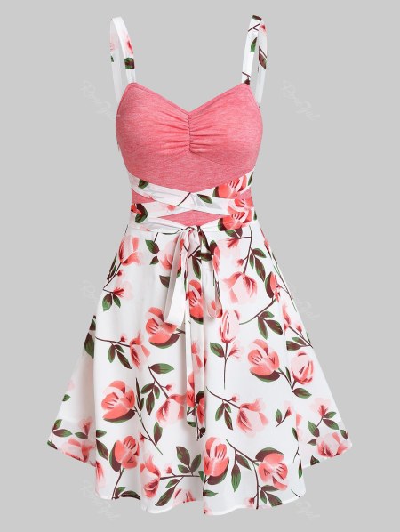 Floral Print Crisscross Tied Dress