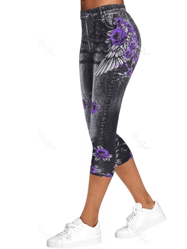 Flower 3d Print Capri Jeggings