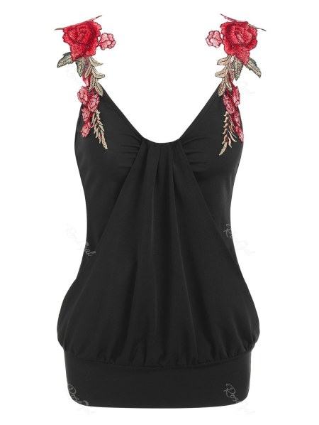 Flower Embroidered Overlay Blouson Tank Top
