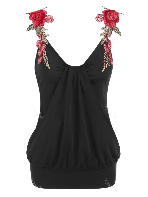 Flower Embroidered Overlay Blouson Tank Top
