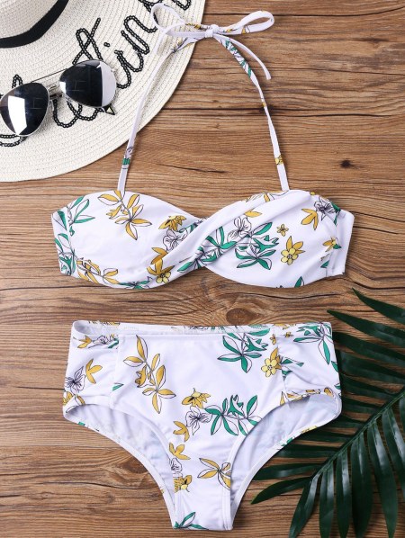 Flower Halter Neck Bandeau Bikini Set