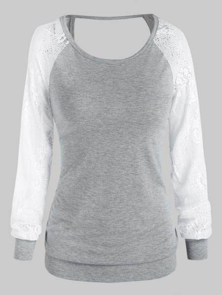 Flower Lace Sleeve Cut Out T-shirt