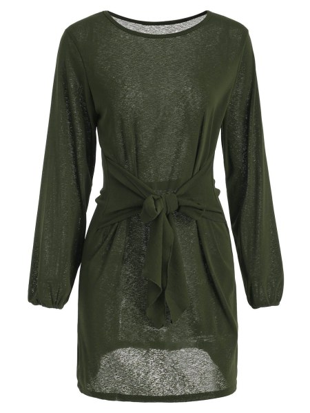Full Sleeve Mini Belted Dress