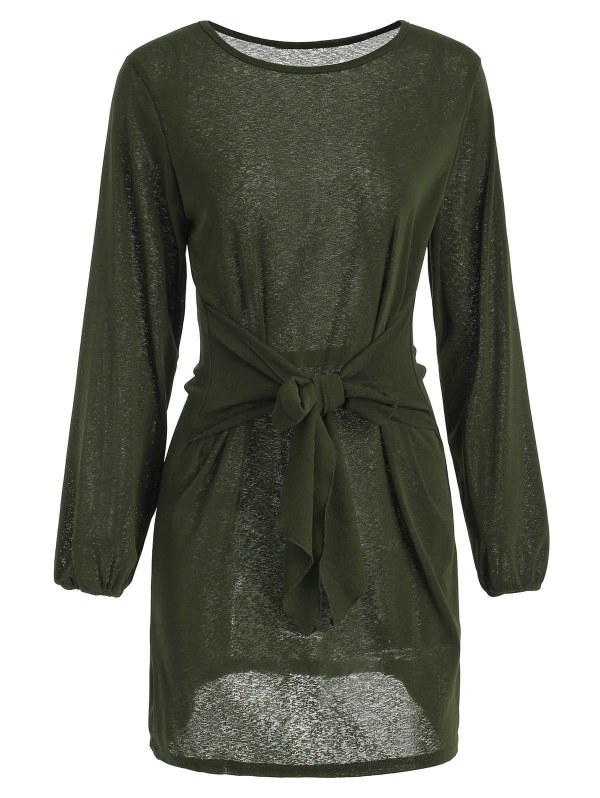 Full Sleeve Mini Belted Dress