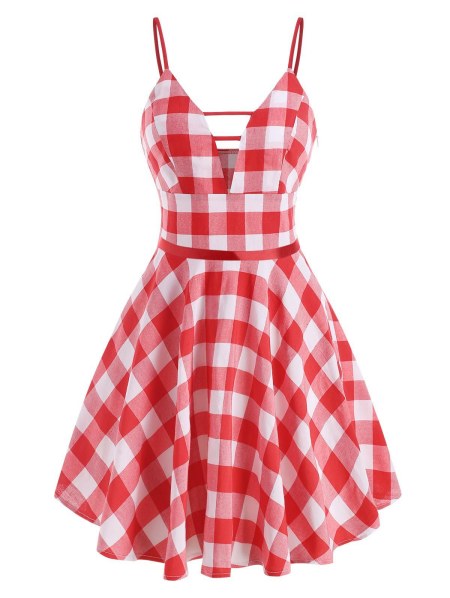 Gingham Ladder Cut Cami Dress