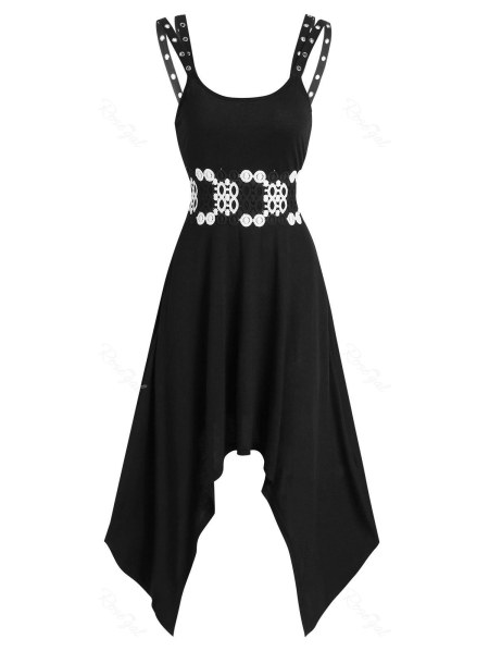 Grommet Strap Asymmetrical Long Cami Dress