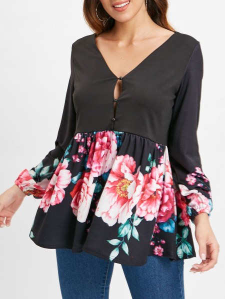 Half Buttoned Floral Blouse