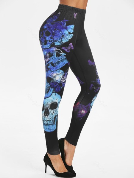Halloween Butterfly Skull Print Leggings